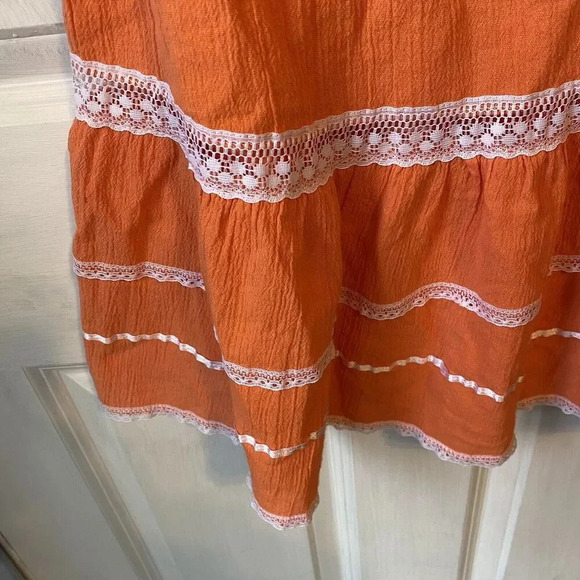VTG Aruba Girl Sun Dress Sz 8 Orange Floral Embroidered Crochet Casual Beachy - Picture 6 of 7